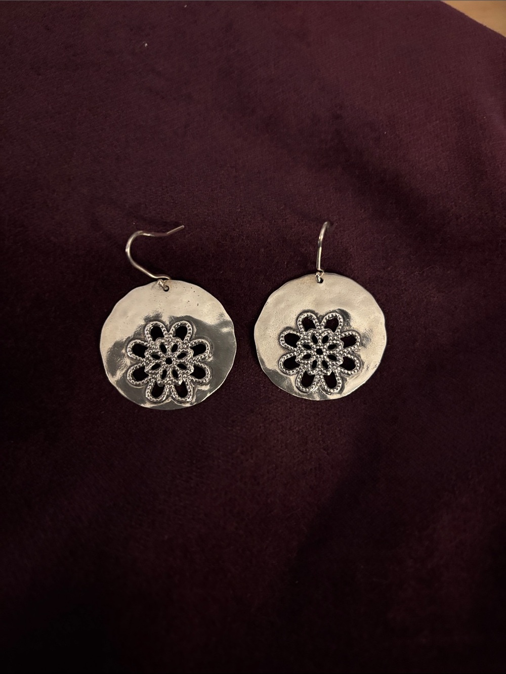 Silver Floral Medallion Drop Earrings - Women Jewelry